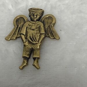 VTG‎ Jeep Collins Brass Angel Brooch Pin Figural Religious Jewelry Cherub